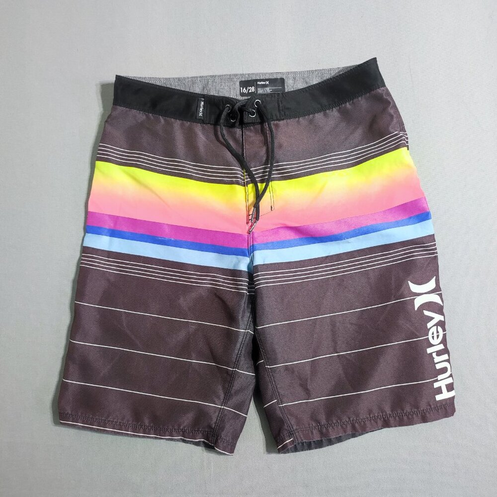 Hurley board shorts men youth size 16/28 brown base and multi-colour